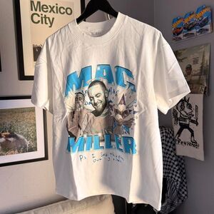 Custom Mac Miller Design White Crew Neck Short Sleeve Tshirt Size M